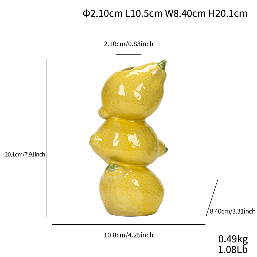 V888-ELOSUNG34574-202507311016-00 Lemon Whimsical Stacked Fruit Ceramic Vase - Nordic Style Flower Holder for Modern Home Decor - Image 1
