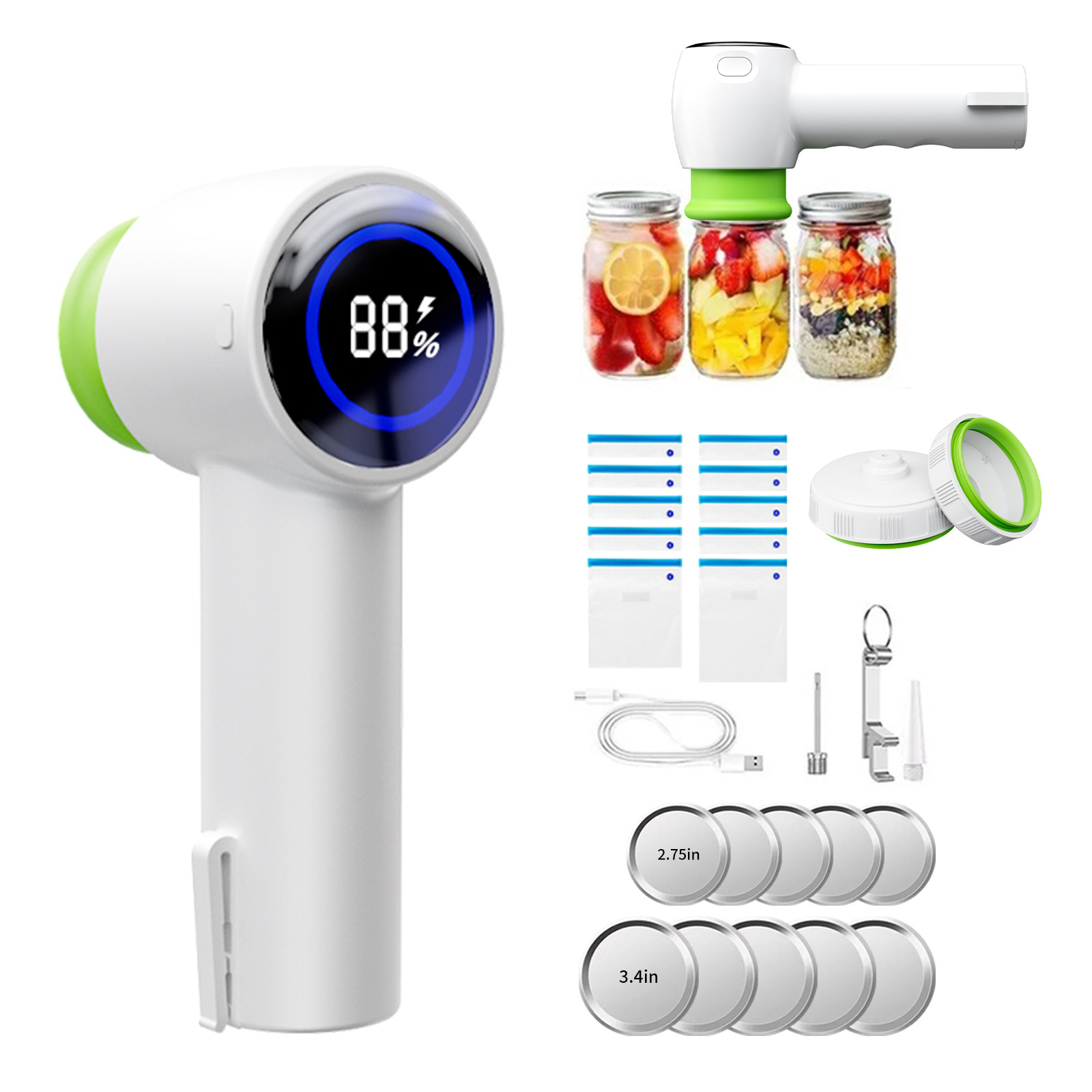 V888-ELOSUNG35803-202507311015-00 Multi-Function Handheld Vacuum Sealer & Inflator with LED Display - For Food Storage, Jars, Bags & Balls(white) - Image 1