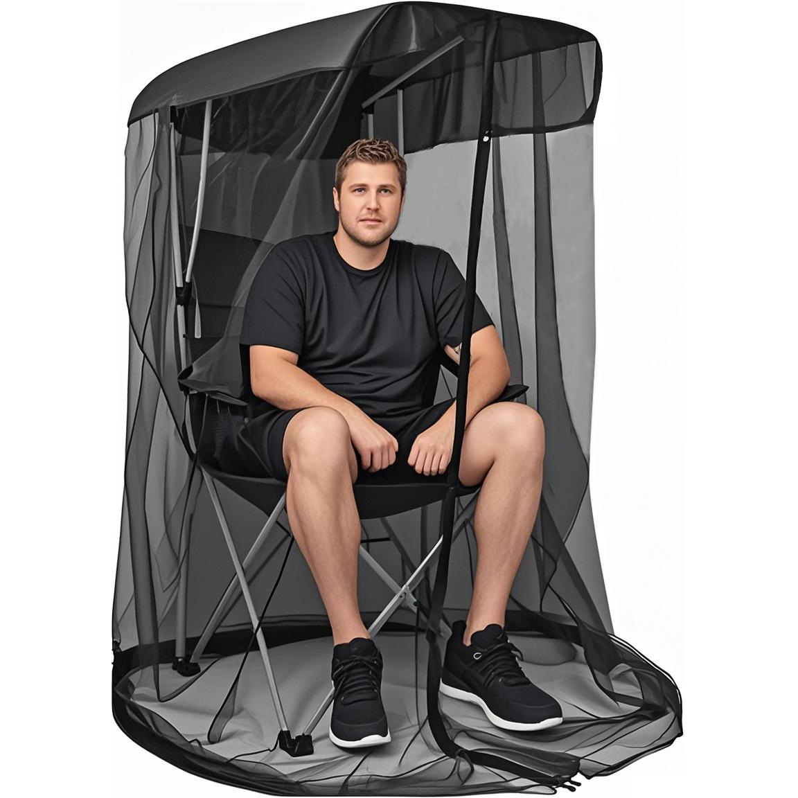 V888-ELOSUNG35845-202508111504-00 Portable Outdoor Chair Cover with Mosquito Net & Sun Canopy - UV & Water-Resistant Shelter for Camping & Fishing(black 82*89*160CM) - Image 1