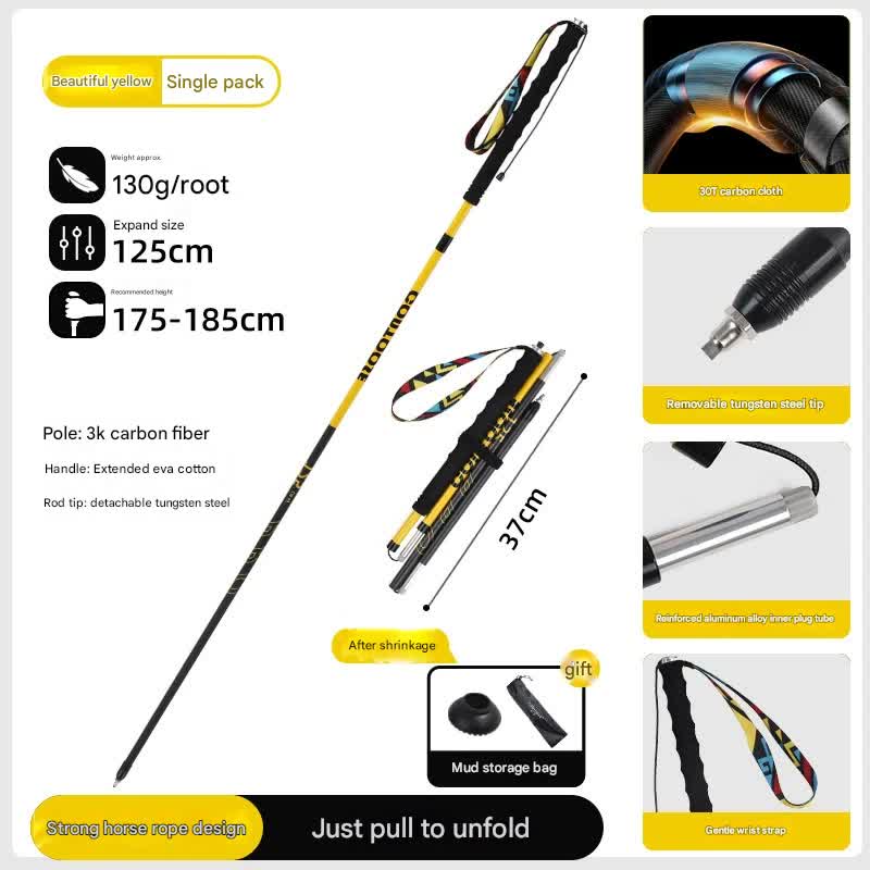 V888-ELOSUNG35933-202508300020-00 Ultralight Carbon Fiber Foldable Trail Running & Hiking Pole(yellow Recommended height range 175-185cm) - Image 1