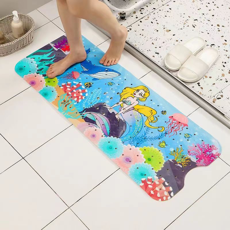V888-ELOSUNG35991-202509051453-00 Non-Slip PVC Bath & Shower Mat with Suction Cups and Drainage Holes - Cartoon Ocean Theme(Blonde Mermaid) - Image 1