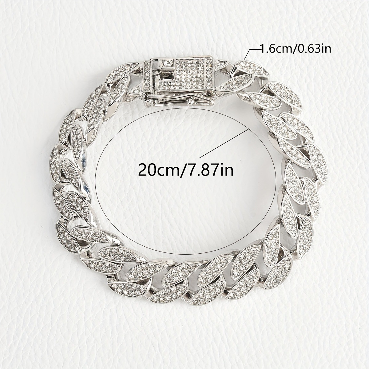 V888-ELOSUNG36307-202508191021-00 Silver 16mm Iced Out Cuban Link Bracelet - Heavy Paved Rhinestone Hip Hop Chain for Men - Image 1