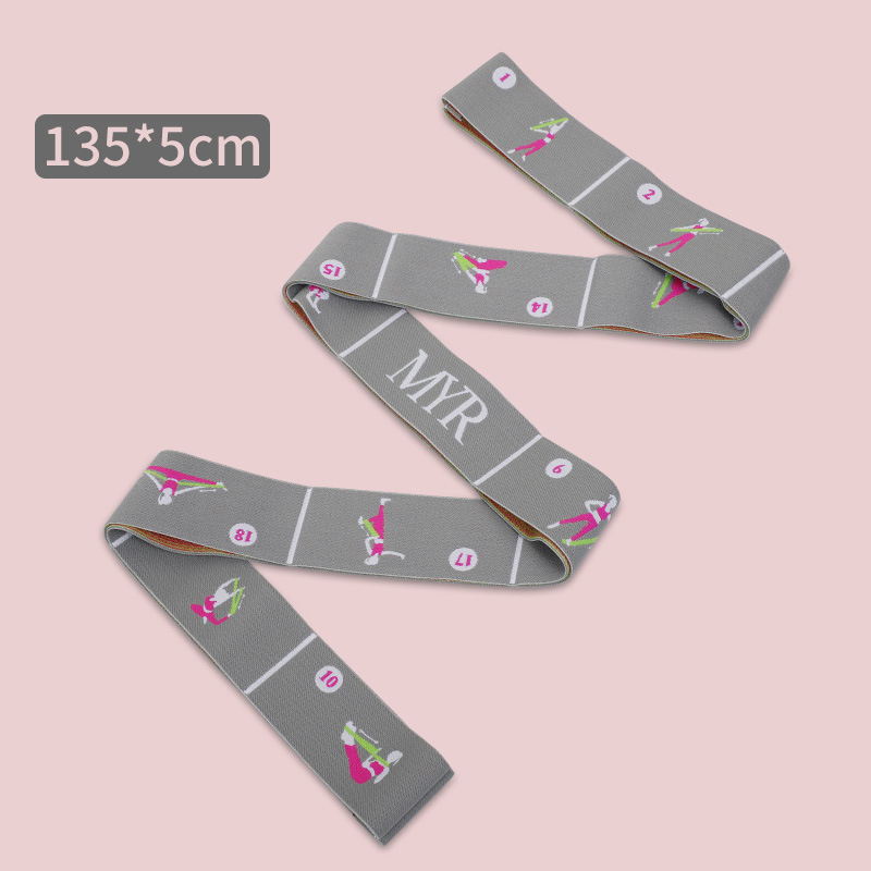 V888-ELOSUNG36400-202509041431-00 Grey Instructional Yoga Stretch Strap with Embroidered Pose Guide - 11-Loop Flexibility Band - Image 1