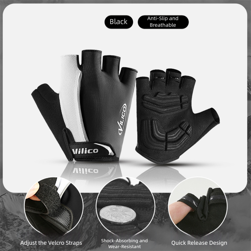 V888-ELOSUNG36459-202509091615-00 Size XL Black Padded Half-Finger Cycling Gloves - Breathable Shock-Absorbing Workout Gloves for Gym & Fitness - Image 1