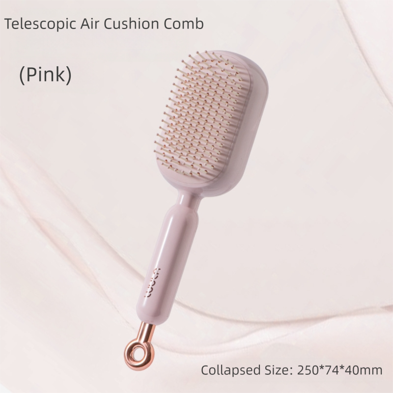 V888-ELOSUNG36477-202509111141-00 Pink Innovative Self-Cleaning Cushion Hairbrush - Retractable Bristle Detangling & Scalp Massager - Image 1
