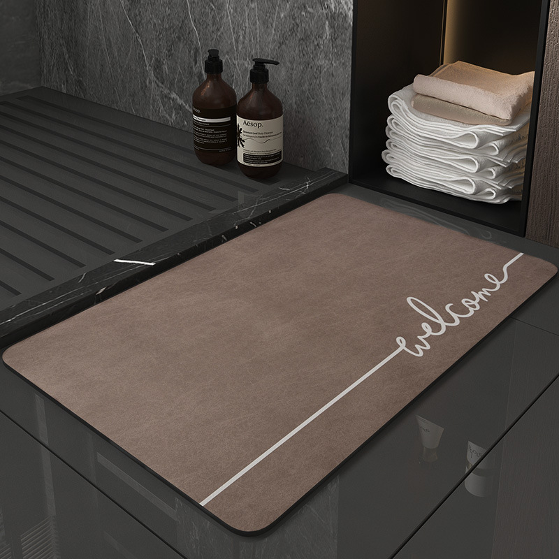 V888-ELOSUNG37032-202509121004-00 Super Absorbent Quick-Dry Diatomite Bath Mat - Non-Slip Suede Finish Bathroom Floor Mat(Letter Brown) - Image 1