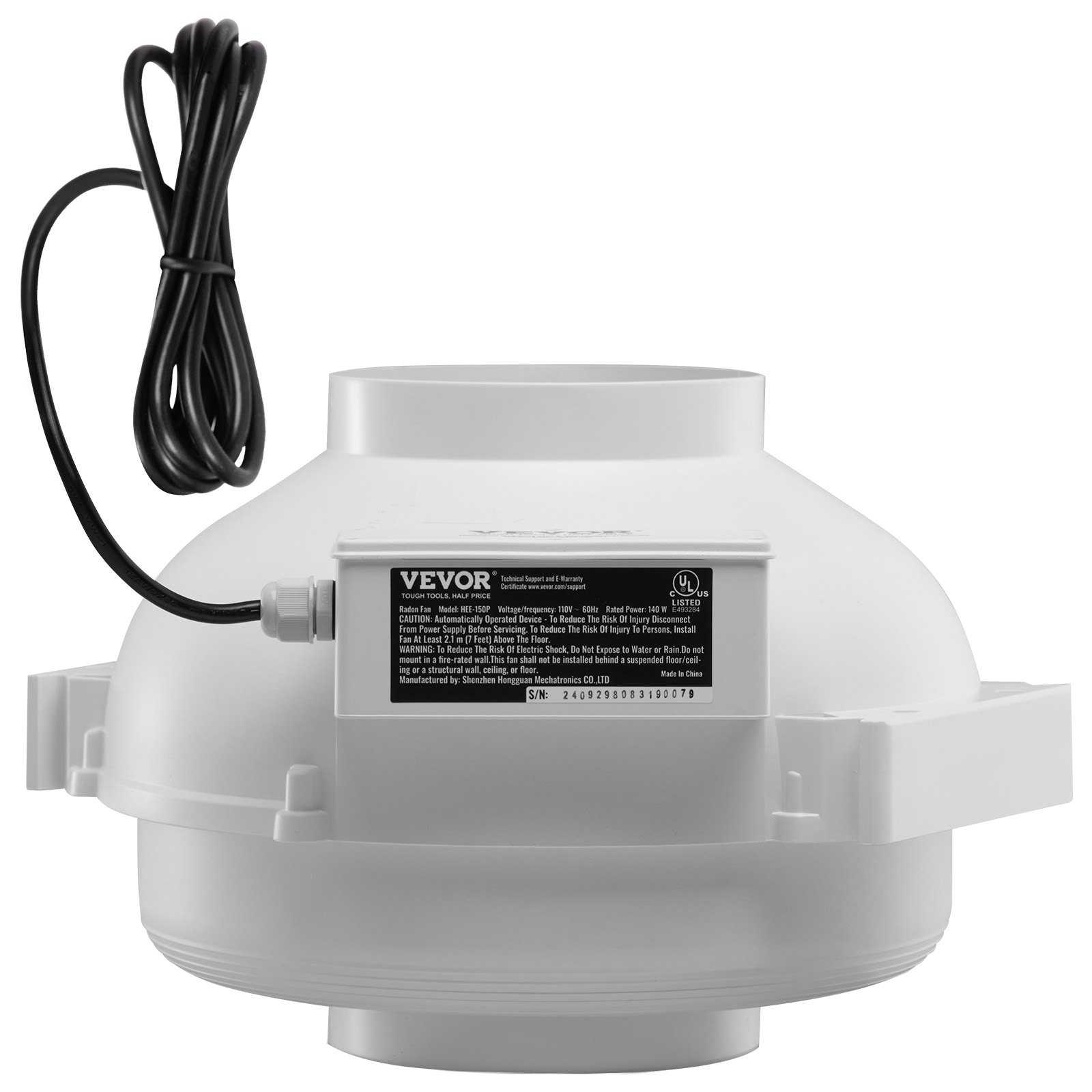 V952-DFSDJ6INCH3813O5AV3-202507141426-00 VEVOR 4" to 4.5" Radon Mitigation Fan System Quiet 380CFM Inline Duct Waterproof - Image 1