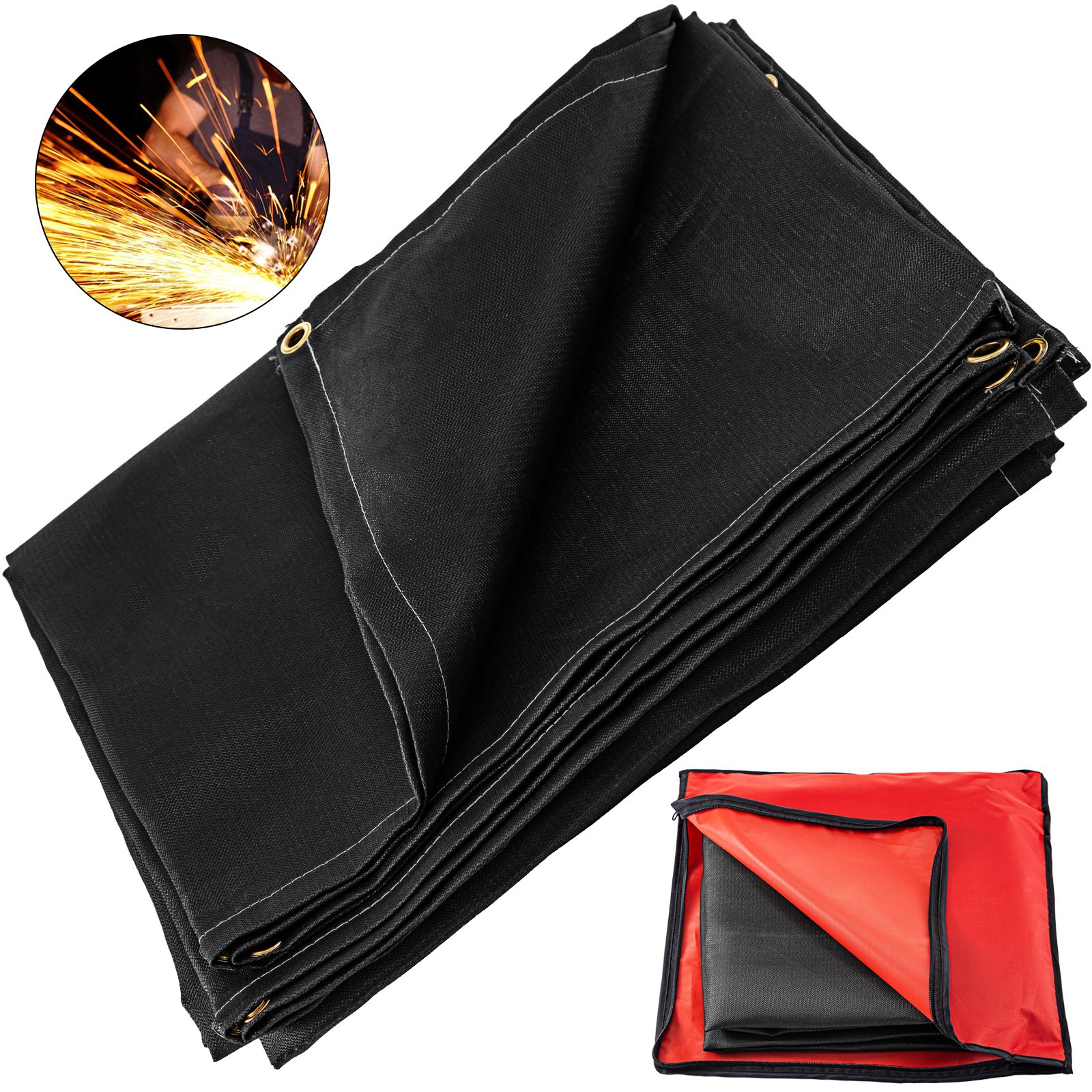 V952-HT10X10HS00000001V0-202507141616-00 VEVOR 10 x 10 Ft Welding Blanket Black Fiberglass Blanket Portable Fiberglass Fire Retardant Blanket Welding Mat Welding Fireproof Thermal Resistant Insulation With Carry Bag - Image 1