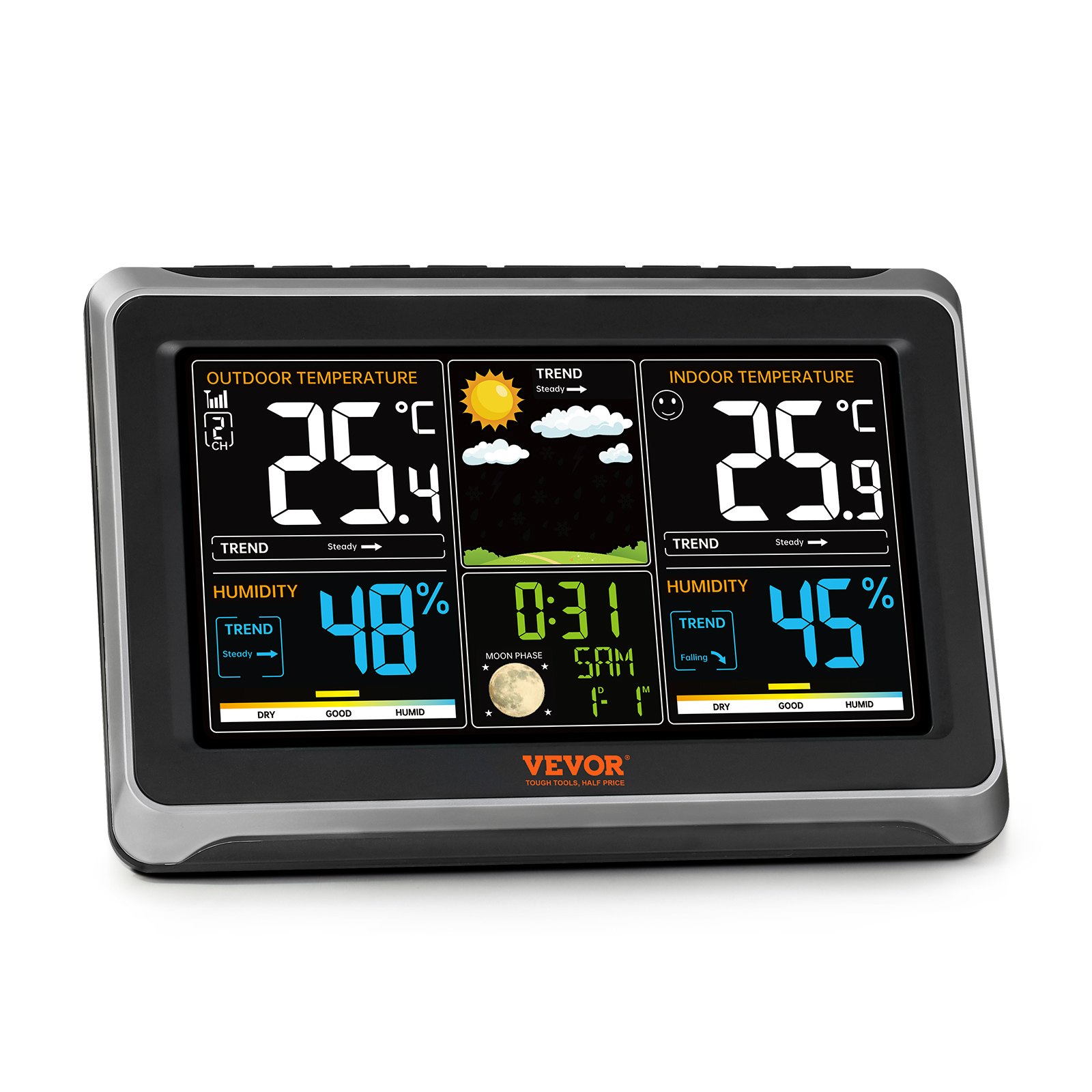 V952-SNQXZWX75VAAAAQ08V3-202508020045-00 VEVOR Weather Station Indoor Outdoor, Large Color Display, Wireless Digital Home Weather Station, with Sensor Atomic Clock Adjustable Backlight Forecast Data Calendar Alarm Alert Temperature - Image 1